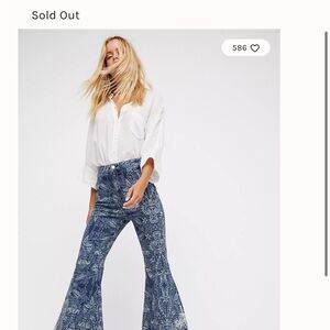Free People Blue Patterned Denim Pants